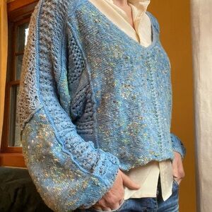 Free People Crochet Light Blue Sweater